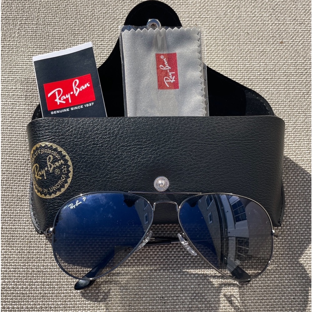 New Ray-Ban Polarized All Black Aviator Sunglasses
